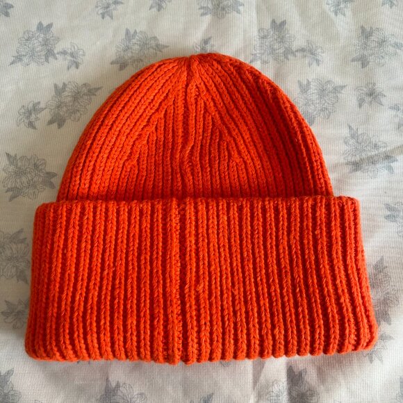 Acne Studios Orange Beanie With Large Face Patch - Picture 4 of 6